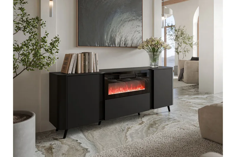 Clement Byrå 200 cm - Svart - Inredning - Kaminer - Kamin utan skorsten - Elkamin