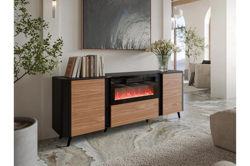 Clement Byrå 200 cm - Svart/Brun - Inredning - Kaminer - Kamin utan skorsten - Elkamin