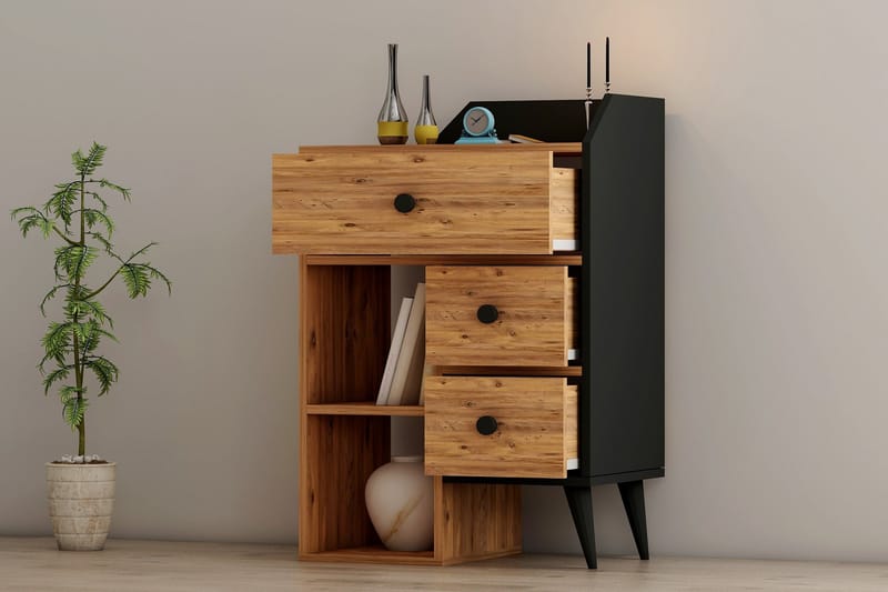 Byrå Hafing 64x94,6 cm Svart/Brun - Hanah Home - Förvaring - Förvaringsmöbler - Byrå - Hallbyrå