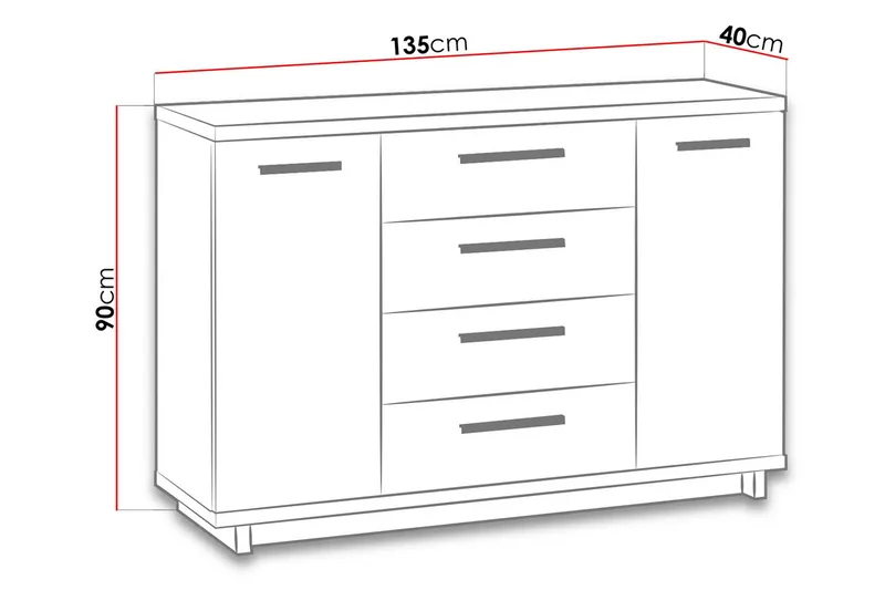 Ines Byrå 40x135 cm - Ek/Svart - Förvaring - Förvaringsmöbler - Byrå
