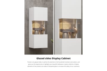 Jestine Vägghängt Vitrinskåp 30 cm djup 36 cm bred 95 cm hög Trä Glas - Vit - Förvaring - Skåp - Vitrinskåp