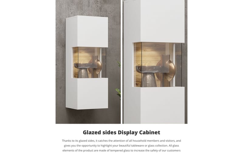 Jestine Vägghängt Vitrinskåp 30 cm djup 36 cm bred 95 cm hög Trä Glas - Vit - Förvaring - Skåp - Vitrinskåp