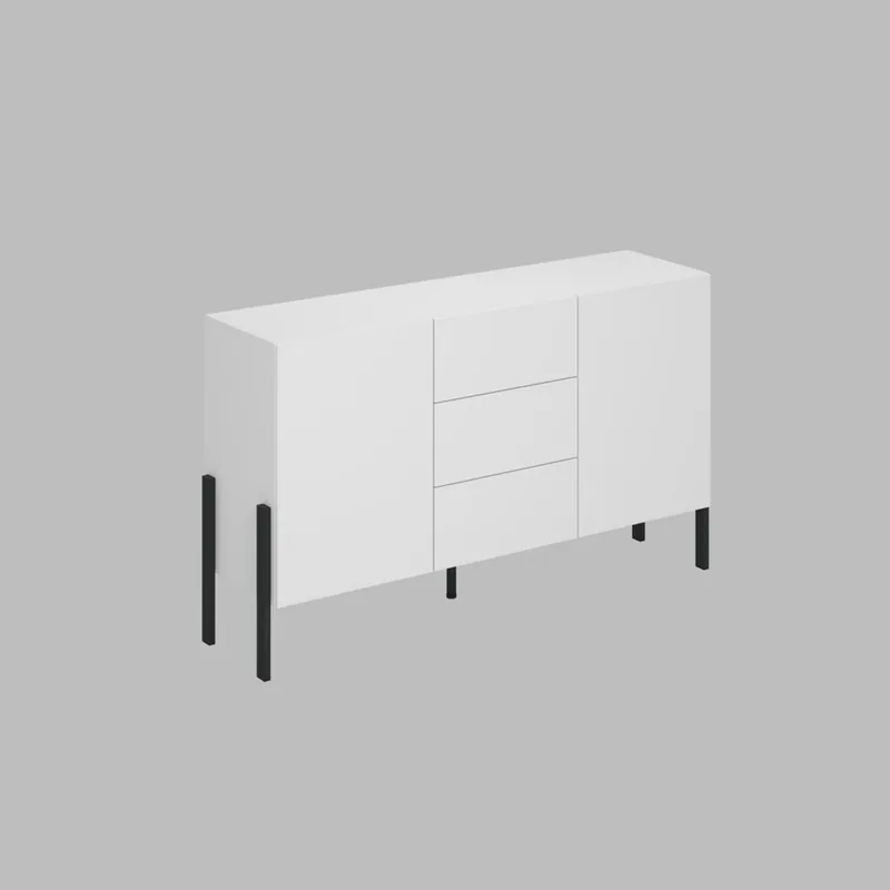 Byrå Jukon 2 Dörrar med 3 Lådor, Vit Supermat, 154 cm