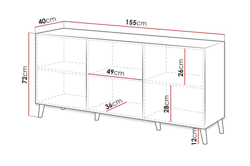 Novaj Byrå 40x155 cm - Rosa/Svart - Förvaring - Förvaringsmöbler - Byrå
