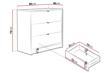 Novaj Hög byrå 80x40x75 cm i Trä med Förvaringslådor - Beige - Förvaring - Skåp - Förvaringsskåp