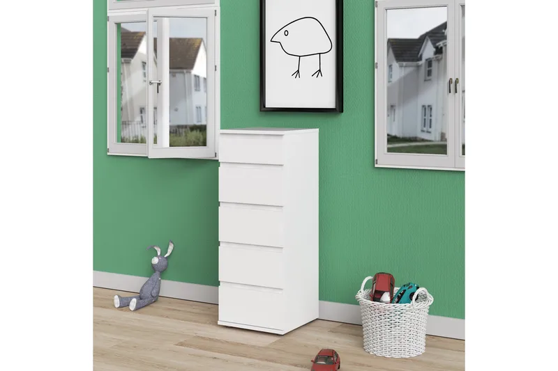 Rengo Byrå Smal 5 Lådor - Vit - Förvaring - Förvaringsmöbler - Byrå