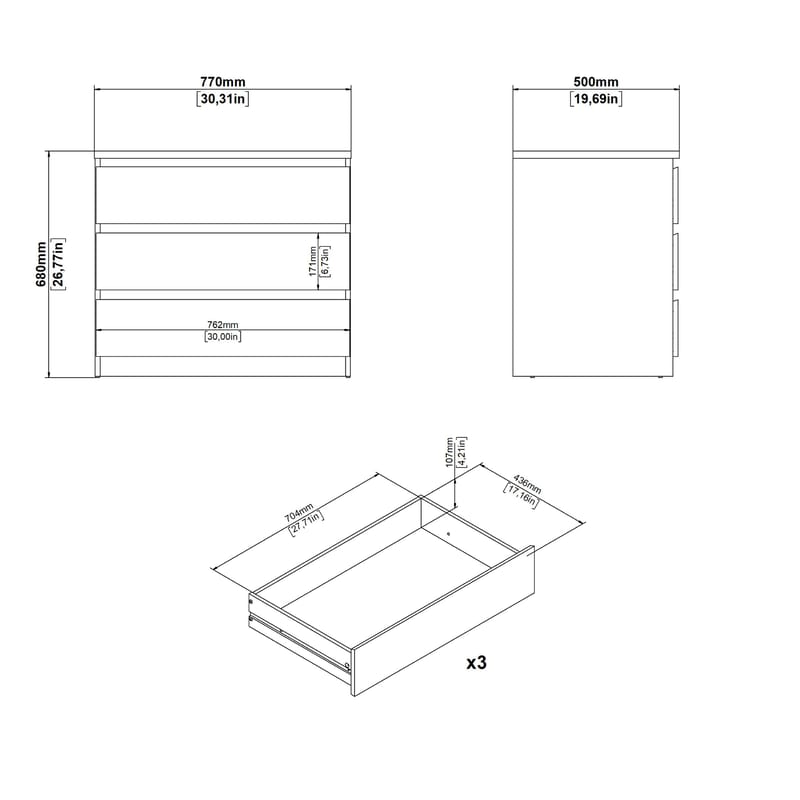 Salomns Byrå med 3 lådor 77x50x68 cm - Förvaring - Förvaringsmöbler - Byrå