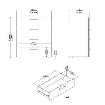 Suntia Byrå med 4 lådor 70x40x82 cm - Förvaring - Förvaringsmöbler - Byrå