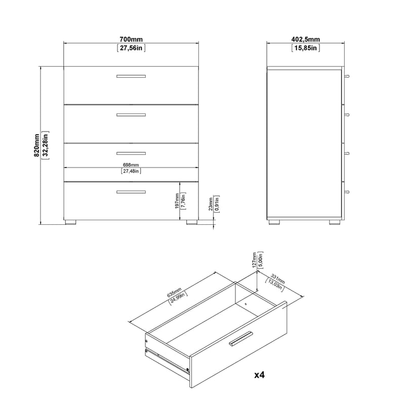 Suntia Byrå med 4 lådor 70x40x82 cm - Förvaring - Förvaringsmöbler - Byrå