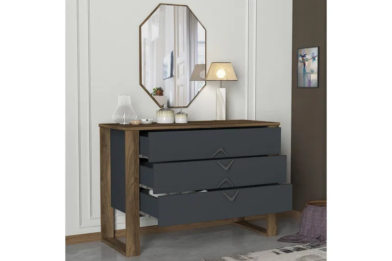 Tera Home Byrå + Spegel - Valnöt/Mörkgrå - Förvaring - Förvaringsmöbler - Byrå