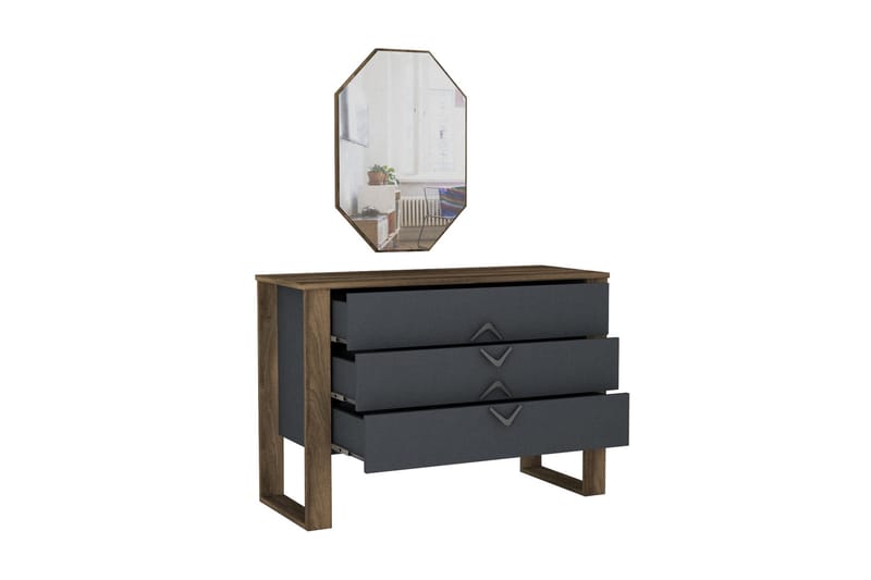 Tera Home Byrå + Spegel - Valnöt/Mörkgrå - Förvaring - Förvaringsmöbler - Byrå