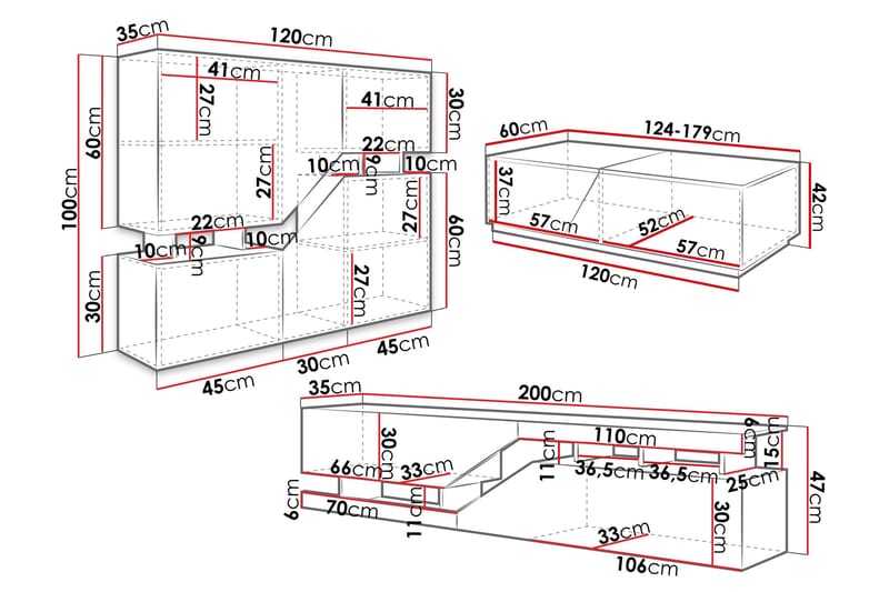 Ceelias Möbelset För Vardagsrum - Vit - Förvaring - Förvaringsmöbler - Möbelset för vardagsrum