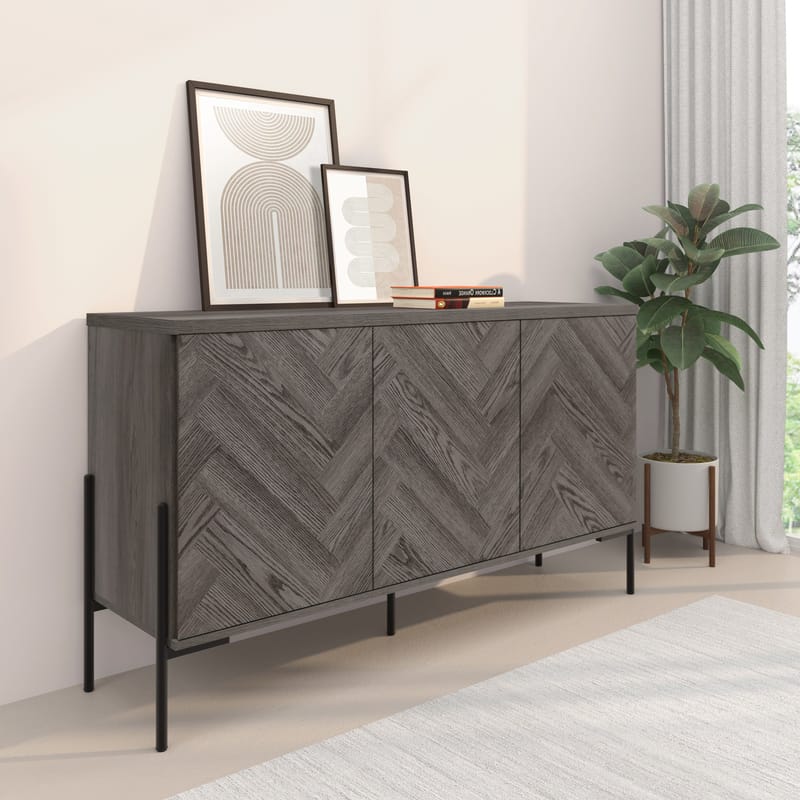 Charlene Skänk 130x75 cm - Vit fiskbensek / vit ek - Förvaring - Förvaringsmöbler - Sideboard & skänk
