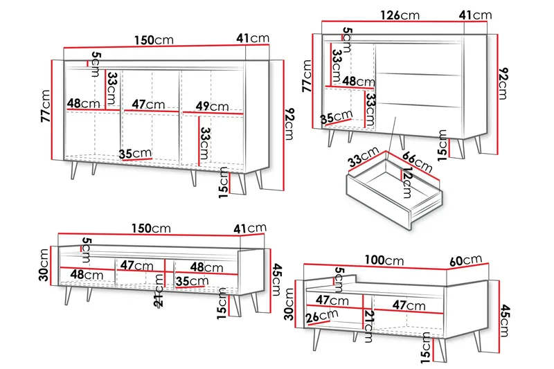 Chiku Möbelset För Vardagsrum - Beige - Förvaring - Förvaringsmöbler - Möbelset för vardagsrum
