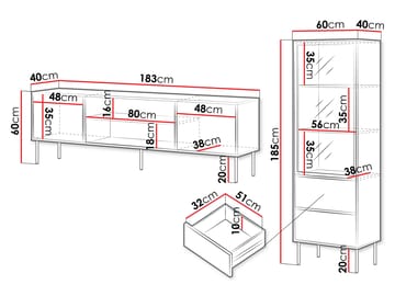 Claven Möbelset vardagsrum - Tv-bänk och vitrinskåp - beige - Förvaring - Förvaringsmöbler - Möbelset för vardagsrum