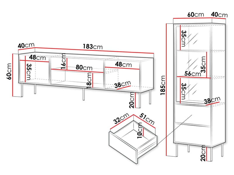 Claven Möbelset vardagsrum - Tv-bänk och vitrinskåp - beige - Förvaring - Förvaringsmöbler - Möbelset för vardagsrum