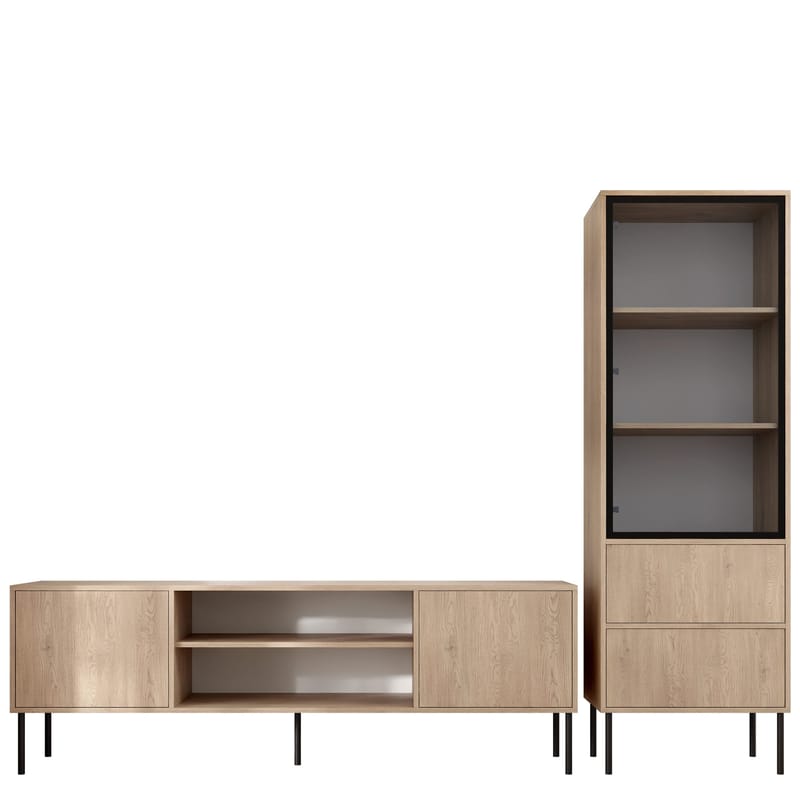 Claven Möbelset vardagsrum - Tv-bänk och vitrinskåp, brun