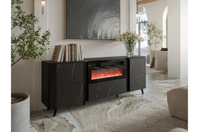 Clement Byrå 200 cm - Svart - Inredning - Kaminer - Kamin utan skorsten - Elkamin