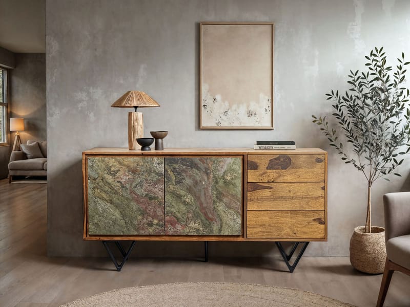 Corena Sideboard 150 cm - naturbrun stenimitation och svarta ben - Förvaring - Förvaringsmöbler - Sideboard & skänk