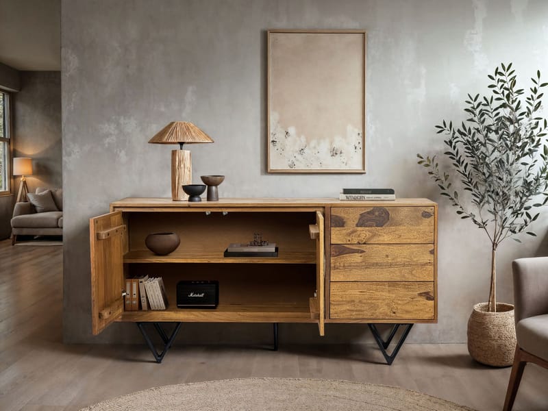 Corena Sideboard 150 cm - naturbrun stenimitation och svarta ben - Förvaring - Förvaringsmöbler - Sideboard & skänk