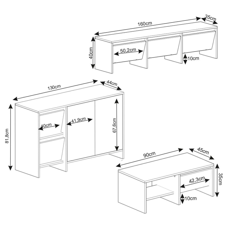 Crala Vardagsrumsmöbelset 160x40x35 cm - Svart - Förvaring - Förvaringsmöbler - Möbelset för vardagsrum