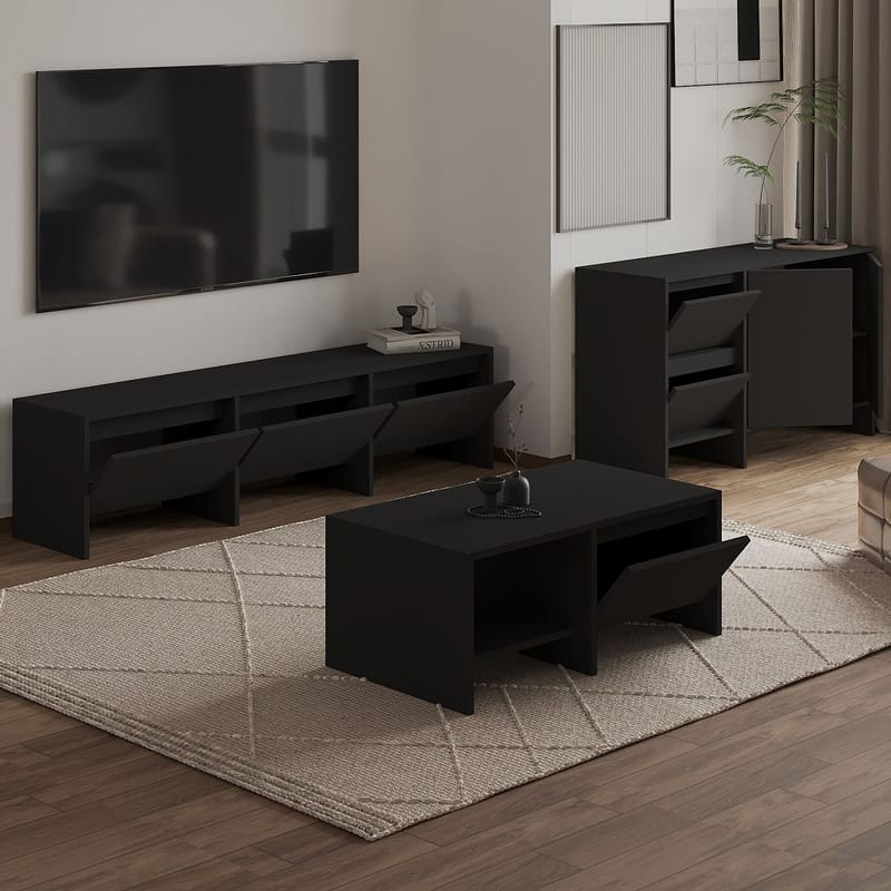 Crala Vardagsrumsmöbelset 160x40x35 cm - Svart - Förvaring - Förvaringsmöbler - Möbelset för vardagsrum