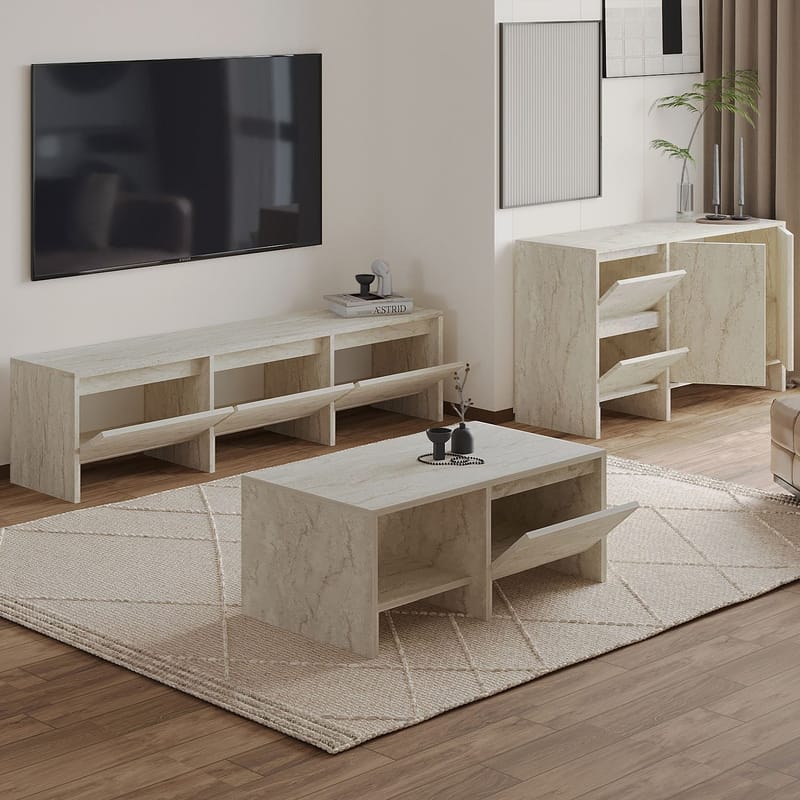 Crala Vardagsrumsmöbelset 160x40x35 cm - Travertin - Förvaring - Förvaringsmöbler - Möbelset för vardagsrum
