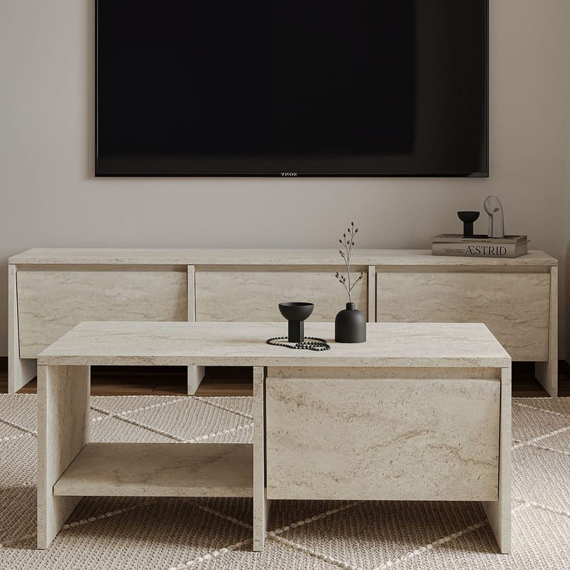 Crala Vardagsrumsmöbelset 160x40x35 cm - Travertin - Förvaring - Förvaringsmöbler - Möbelset för vardagsrum