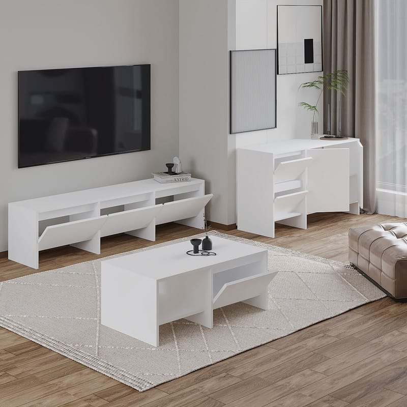 Crala Vardagsrumsmöbelset 160x40x35 cm - Vit - Förvaring - Förvaringsmöbler - Möbelset för vardagsrum