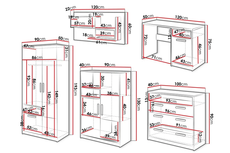 Dekona Möbelset För Vardagsrum - Beige - Förvaring - Förvaringsmöbler - Möbelset för vardagsrum