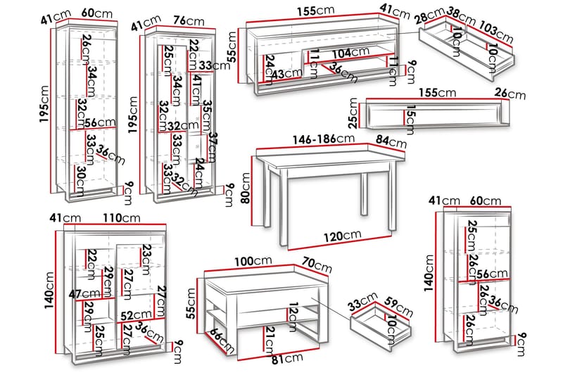 Dorana Möbelset För Vardagsrum - Beige - Förvaring - Förvaringsmöbler - Möbelset för vardagsrum