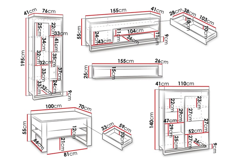 Dorana Möbelset För Vardagsrum - Brun/Svart - Förvaring - Förvaringsmöbler - Möbelset för vardagsrum