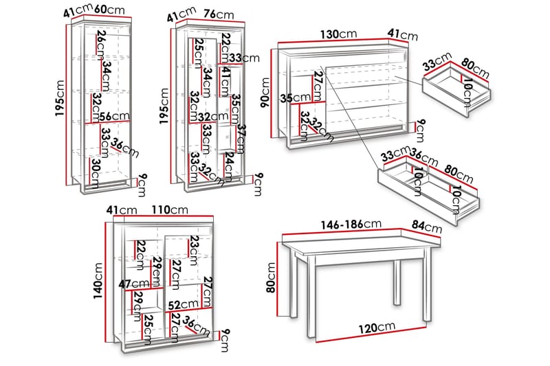 Dorana Möbelset För Vardagsrum - Brun/Svart - Förvaring - Förvaringsmöbler - Möbelset för vardagsrum