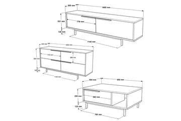 Erhan Möbelset För Vardagsrum - Ek - Förvaring - Förvaringsmöbler - Möbelset för vardagsrum