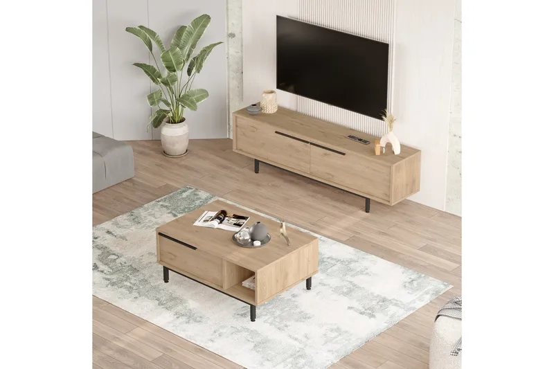 Erhan Möbelset För Vardagsrum - Ek - Förvaring - Förvaringsmöbler - Möbelset för vardagsrum