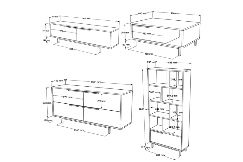 Erhan Möbelset För Vardagsrum - Ek - Förvaring - Förvaringsmöbler - Möbelset för vardagsrum