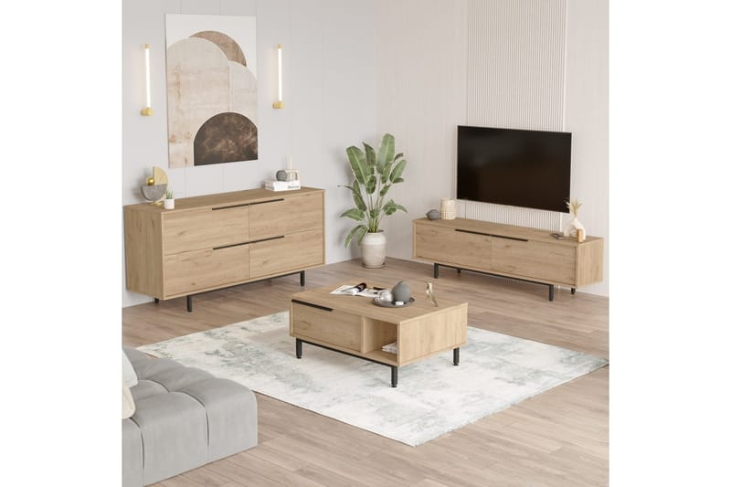 Erhan Möbelset För Vardagsrum - Ek - Förvaring - Förvaringsmöbler - Möbelset för vardagsrum
