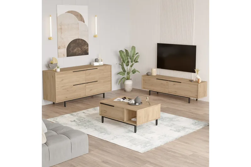 Erhan Möbelset För Vardagsrum - Ek - Förvaring - Förvaringsmöbler - Möbelset för vardagsrum