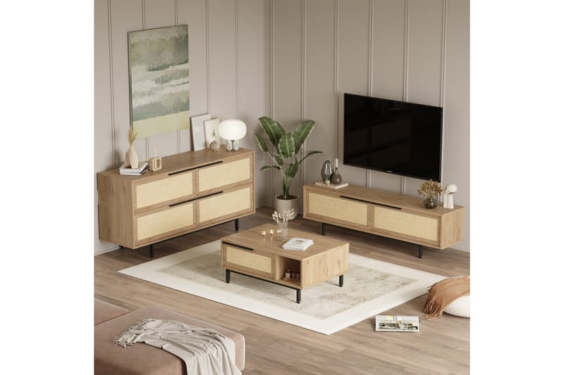 Erhan Möbelset För Vardagsrum - Ek - Förvaring - Förvaringsmöbler - Möbelset för vardagsrum