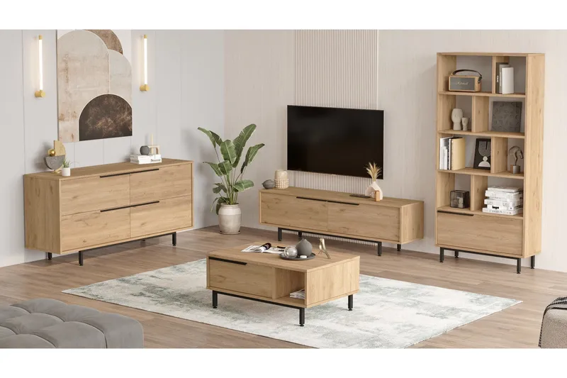 Erhan Möbelset För Vardagsrum - Ek - Förvaring - Förvaringsmöbler - Möbelset för vardagsrum
