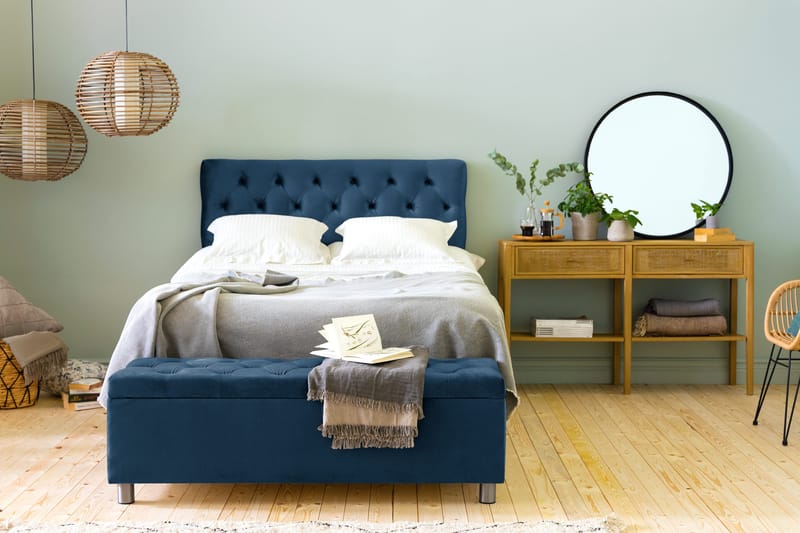 Ella Sängkista 140cm Djuphäftad - Blå/Sammet - Förvaring - Förvaringsmöbler - Förvaringskista & sängkista
