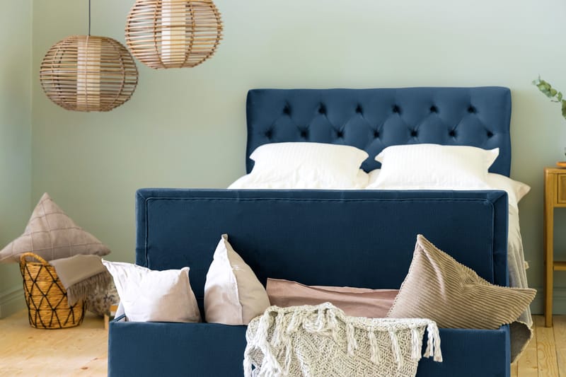 Ella Sängkista 140cm Djuphäftad - Blå/Sammet - Förvaring - Förvaringsmöbler - Förvaringskista & sängkista