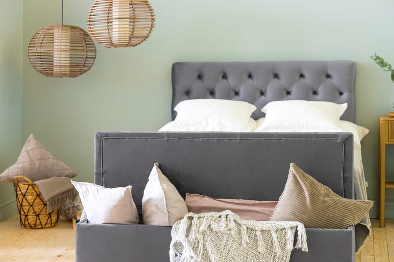 Ella Sängkista 140cm Djuphäftad - Grå/Sammet - Förvaring - Förvaringsmöbler - Förvaringskista & sängkista