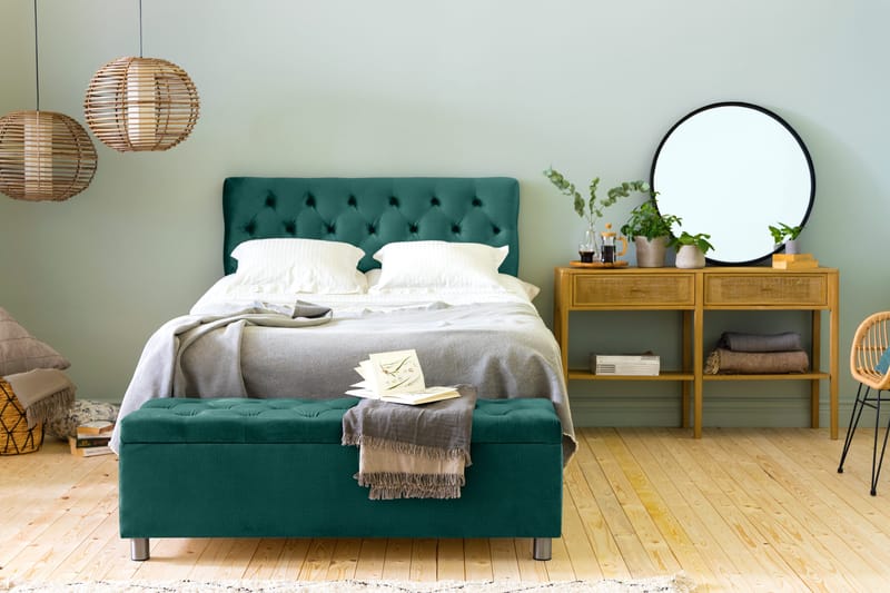 Ella Sängkista 140cm Djuphäftad - Grön/Sammet - Förvaring - Förvaringsmöbler - Förvaringskista & sängkista