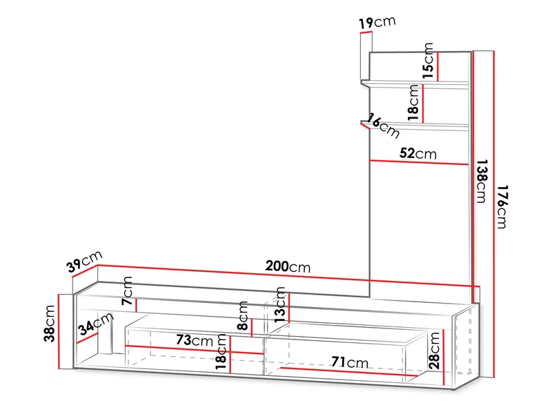 Fiorea Möbelset - Tv-bänk 200 cm + Vägghylla 138 cm - brun och grå - Förvaring - Förvaringsmöbler - Möbelset för vardagsrum