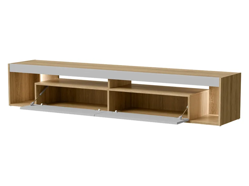 Fiorea Möbelset - Tv-bänk 200 cm + Vägghylla 138 cm +  Skänk 151 cm + Vitrinskåp 60 cm - brun och grå - Förvaring - Förvaringsmöbler - Möbelset för vardagsrum