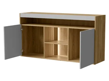 Fiorea Möbelset - Tv-bänk 200 cm + Vägghylla 138 cm +  Skänk 151 cm + Vitrinskåp 60 cm - brun och grå - Förvaring - Förvaringsmöbler - Möbelset för vardagsrum