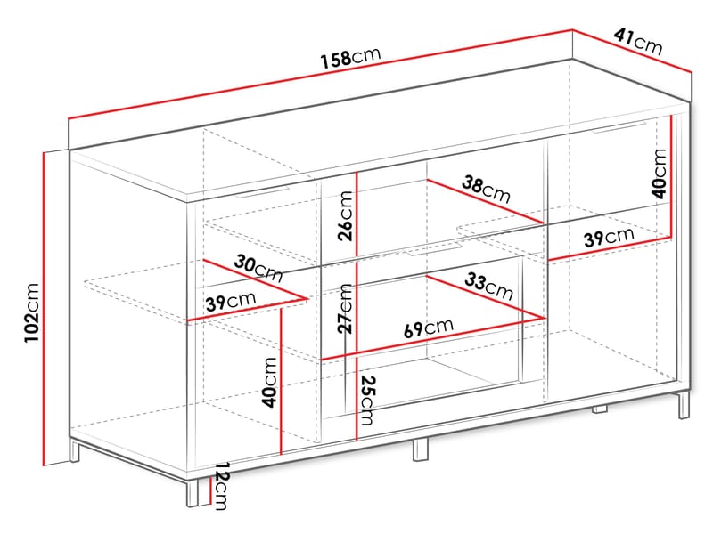 Fonti Rektangulär Skänk 158 cm i Trä med Ekutseende och Metallben - Svart|Brun - Förvaring - Förvaringsmöbler - Sideboard & skänk