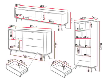 Forba Möbelset vardagsrum - tv-bänk, bokhylla och skänk - vit - Förvaring - Förvaringsmöbler - Möbelset för vardagsrum