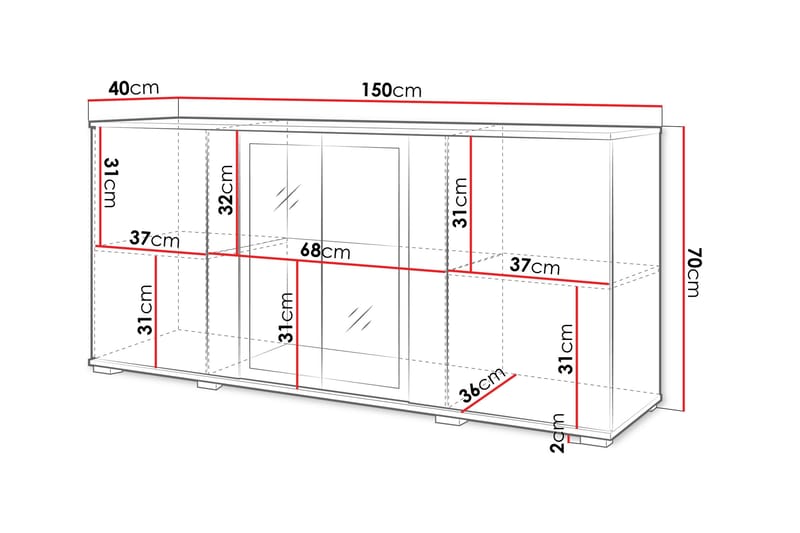 Gamal Skänk 150x40 cm i Glas med Glasdörrar - Brun - Förvaring - Förvaringsmöbler - Sideboard & skänk